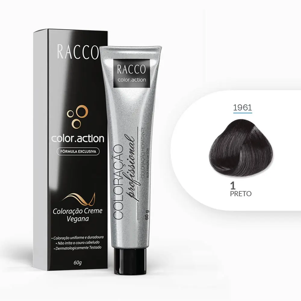 Coloração Creme Color.Action Racco - Preto, 60g