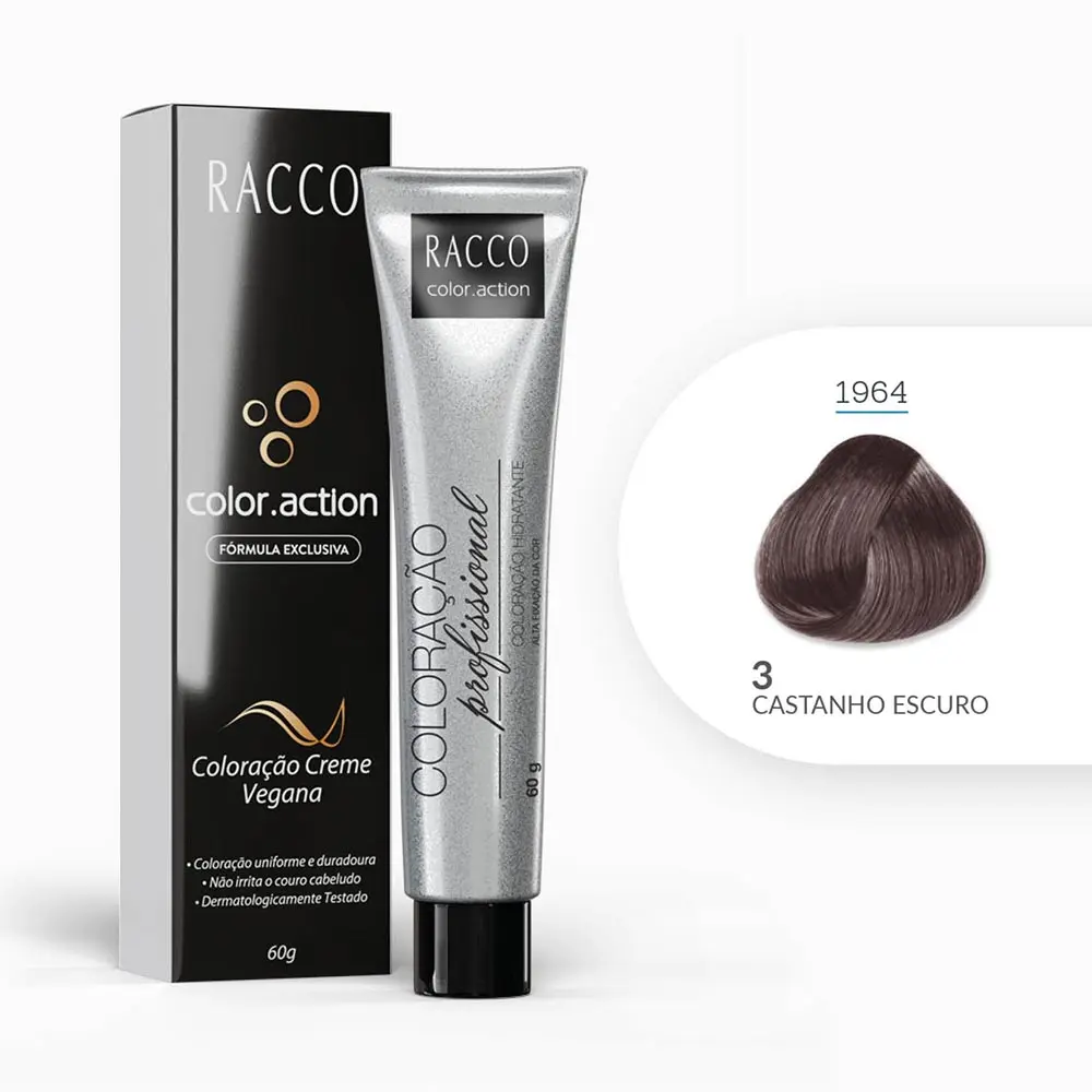 Coloração Creme Color.Action Racco - Castanho Escuro, 60g