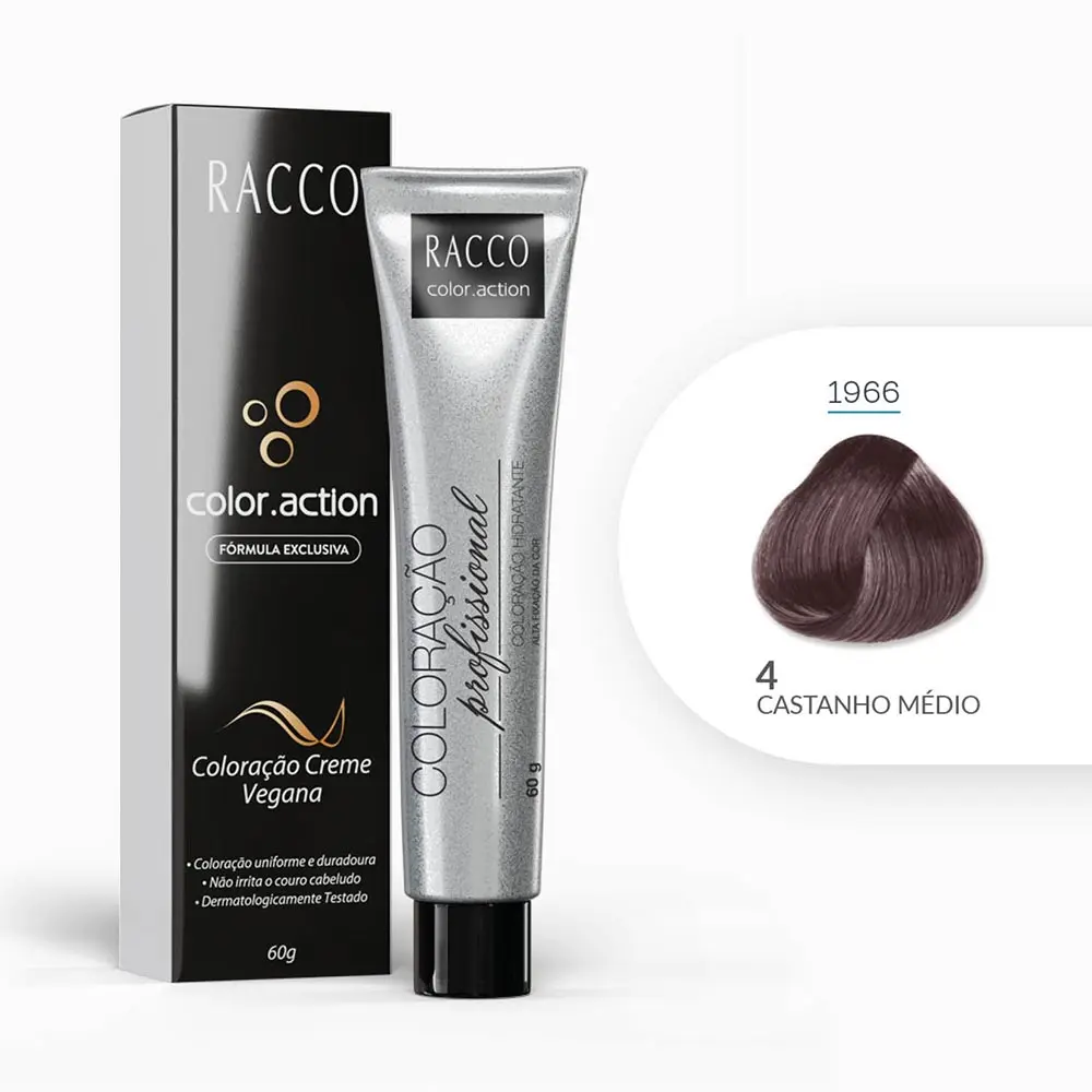 Coloração Creme Color.Action Racco - Castanho Médio, 60g