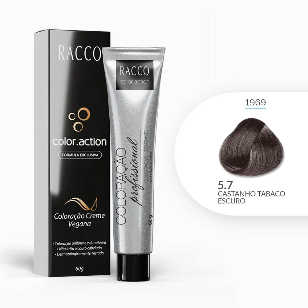 Coloração Creme Color.Action Racco - Castanho Tabaco Escuro, 60g