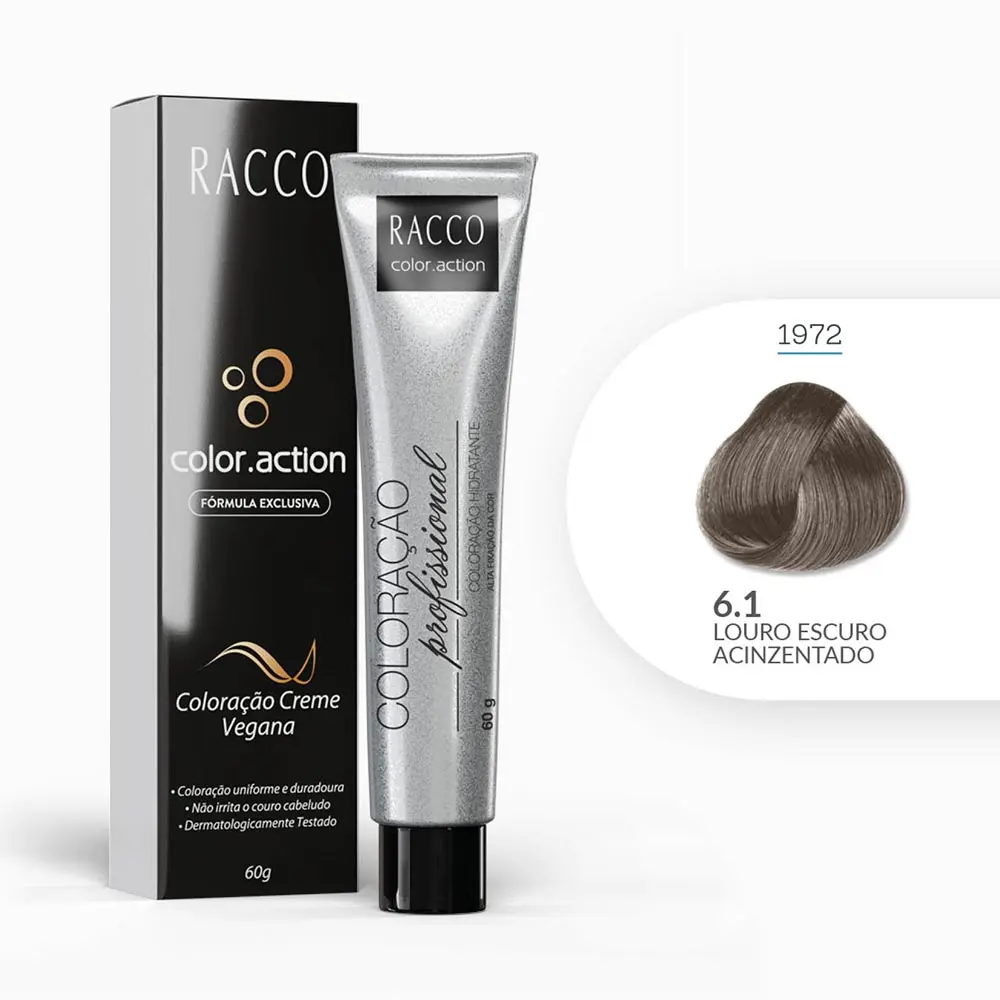 Coloração Creme Color.Action Racco - Louro Escuro Acinzentado, 60g