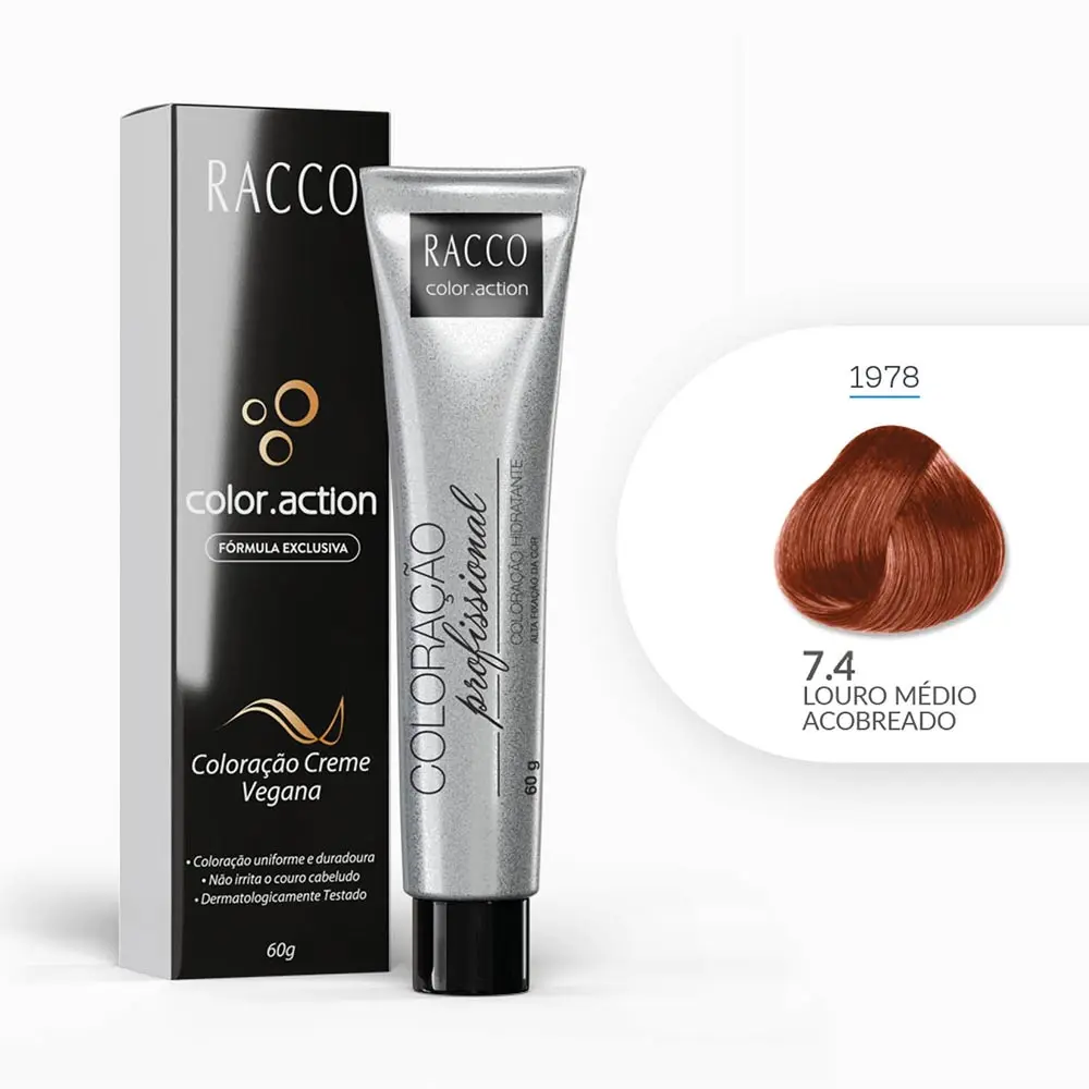 Coloração Creme Color.Action Racco - Louro Médio Acobreado, 60g