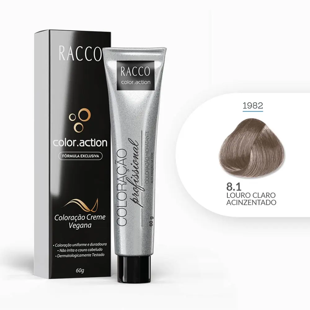 Coloração Creme Color.Action Racco - Louro Claro Acinzentado, 60g