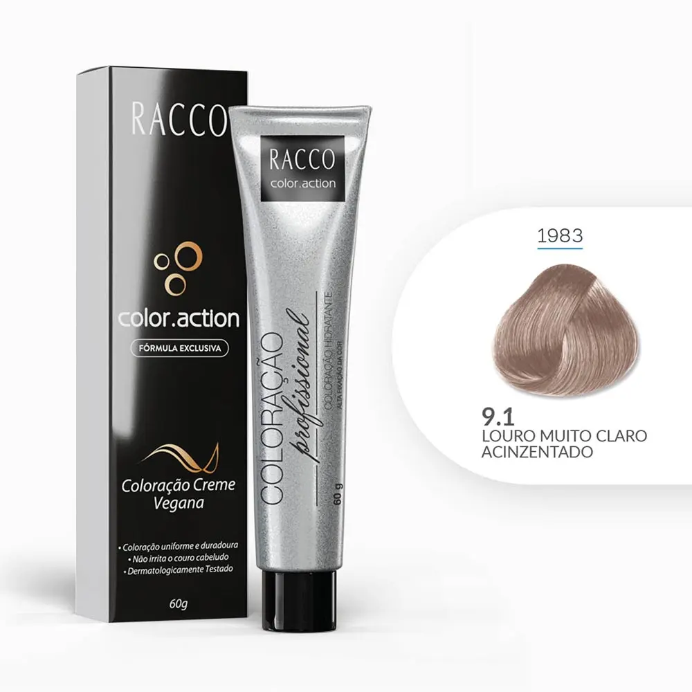 Coloração Creme Color.Action Racco - Louro Muito Claro Acinzentado, 60g