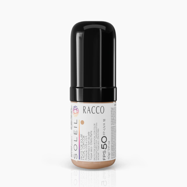 Protetor Solar Facial FPS 50 com Cor Soleil Racco, 40g