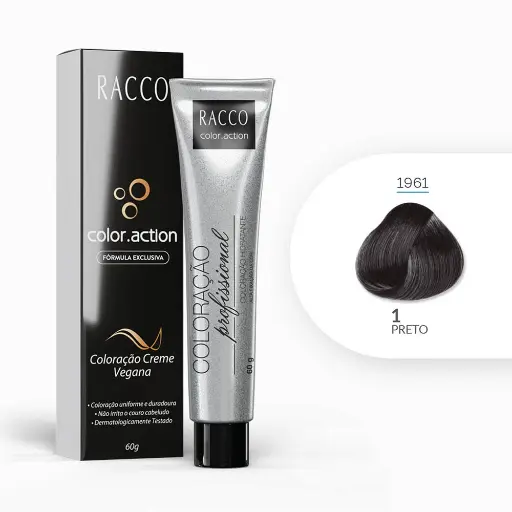 [1961] Coloração Creme Color.Action Racco - Preto, 60g