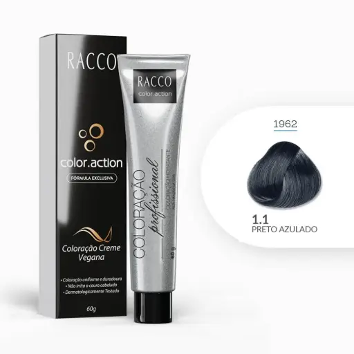 [1962] Coloração Creme Color.Action Racco - Preto Azulado, 60g