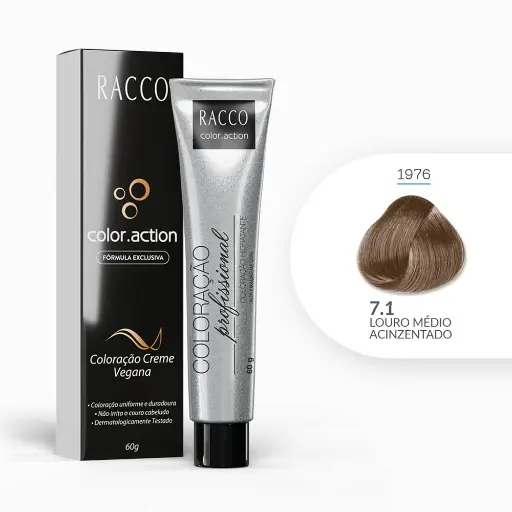 [1976] Coloração Creme Color.Action Racco - Louro Médio Acinzentado, 60g
