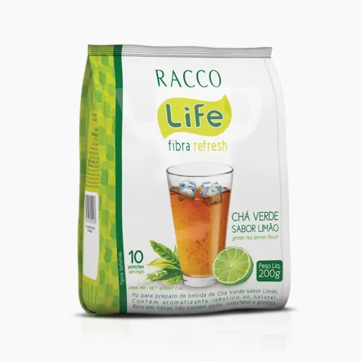 [0915] Fibra Life Refresh - Pó para Bebida com Fibra Prebiótica - Chá Verde Sabor Limão Racco, 200g